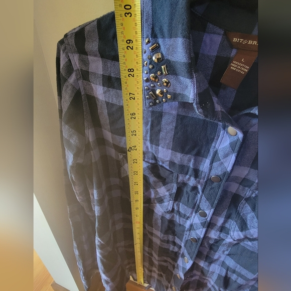 BIT & BRIDAL Women's Plaid Western top Size L. Purple/Black w/ Rhinestone collar - Picture 7 of 9